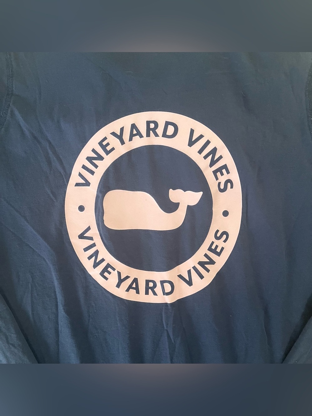 Vineyard Vines Navy Hooded Long Sleeve with Pink Logo and Sleeve Text - Picture 4 of 5
